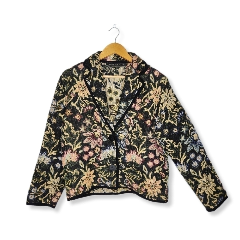 VINTAGE 90s y2k Floral Tapestry 2 Button Blazer Jacket Boxy Fit Size Medium